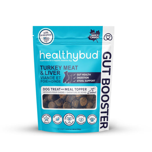 healthybud Turkey Dog Probiotic Chews - Gut Health Support - Prebiotic Fiber & Vitamin Supplement Puppy Liver Bites for Sensitive Stomach Dog Stool Hardener (4.6oz)