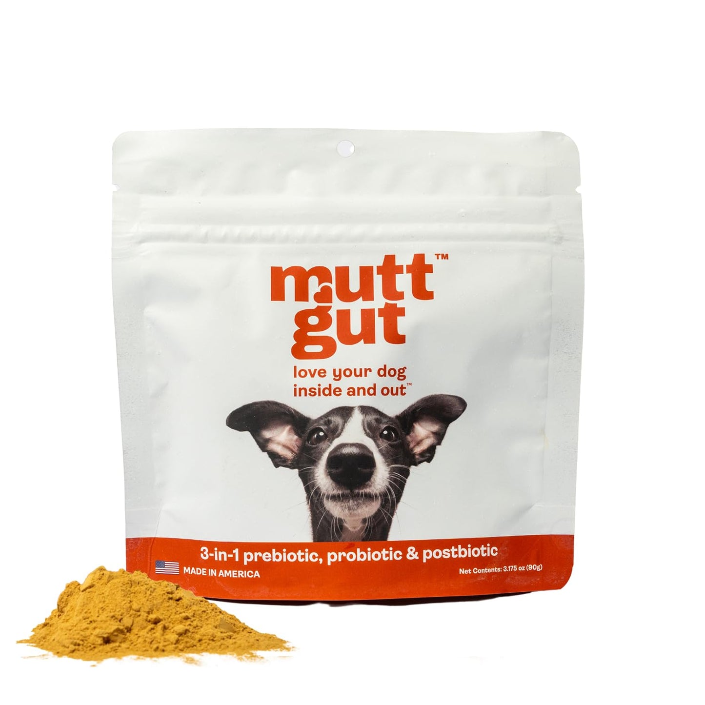 MuttGut All-Natural 3-in-1 Dog Probiotic Prebiotic and Postbiotic Supplement Powder - Probiotics for Dogs with 135 Billion CFUs Anti Diarrhea Digestive Enzymes & Antioxidants (90g)