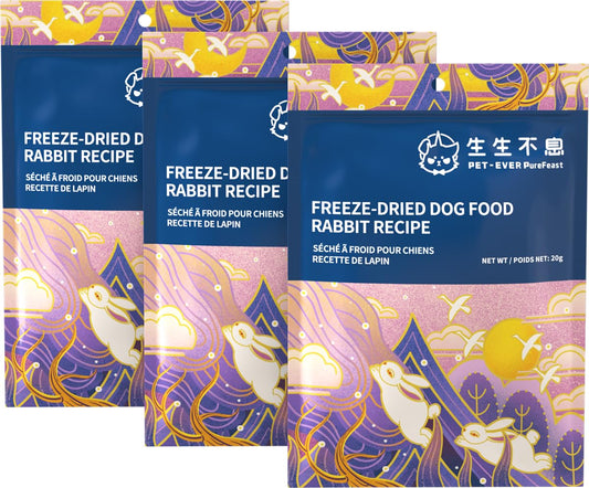 PET-EVER PureFeast Freeze-Dried Dog Food Topper - Grain Free High Protein Dog Training Treats - Health Dry Food Mixers for Dogs (Rabbit Recipe - 2.1 Ounce)